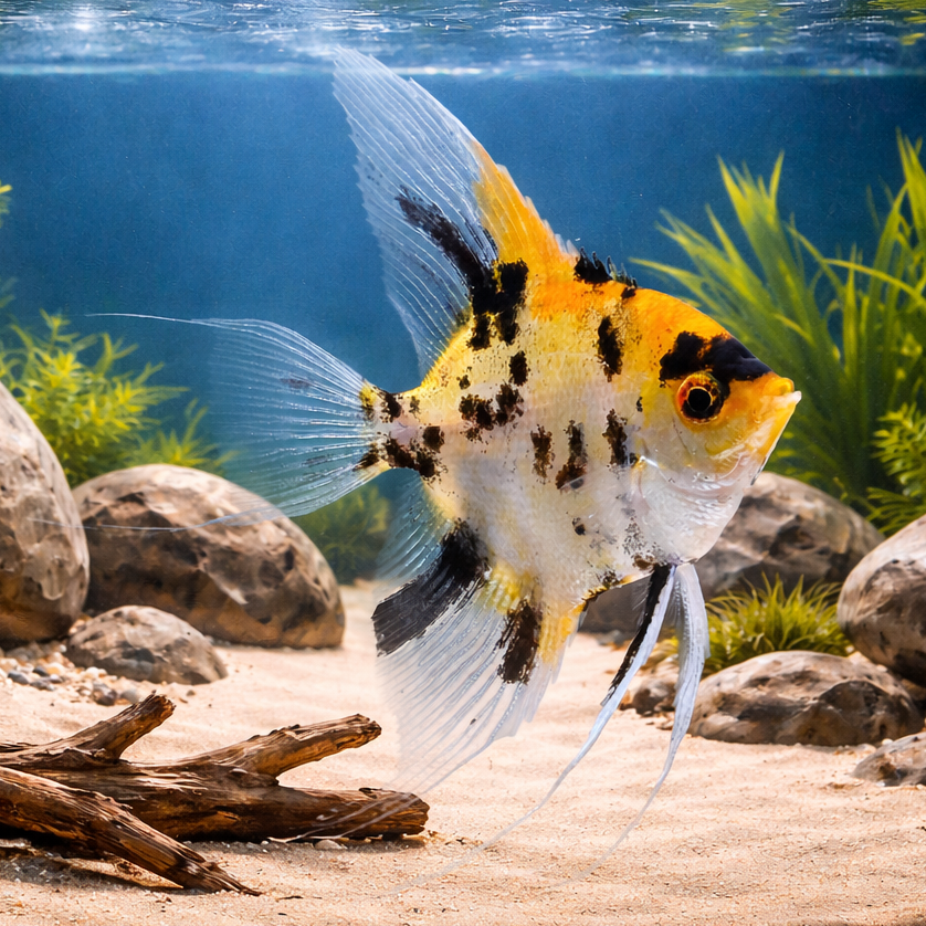 Calico Angelfish (Pterophyllum scalare) — Predatory Fins