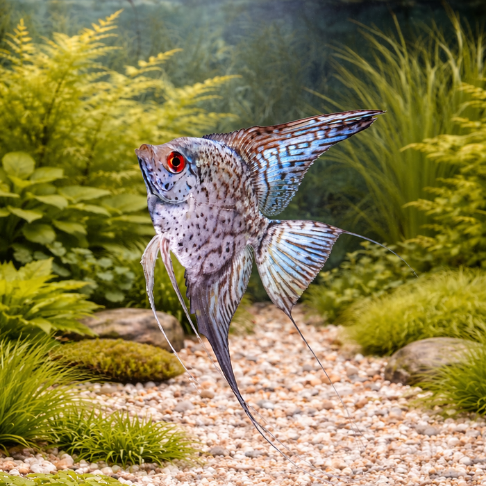 Blue Leopard Snakeskin Angelfish (Pterophyllum scalare sp)