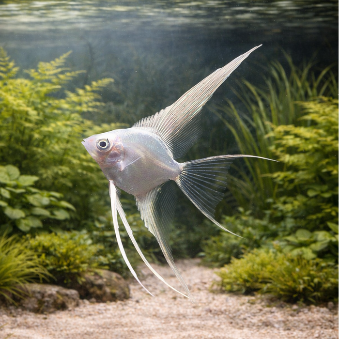 Platinum Angelfish veiltail (Pterophyllum scalare)