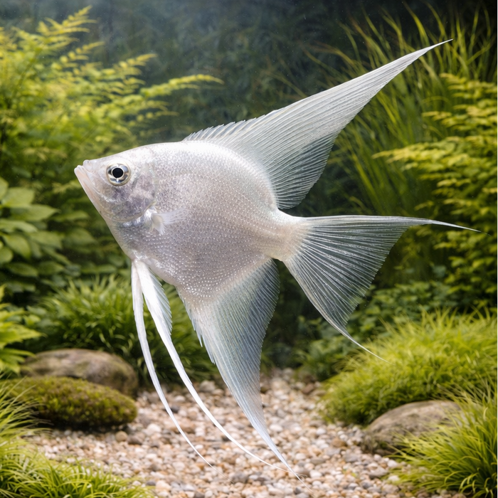 Platinum Angelfish veiltail (Pterophyllum scalare)