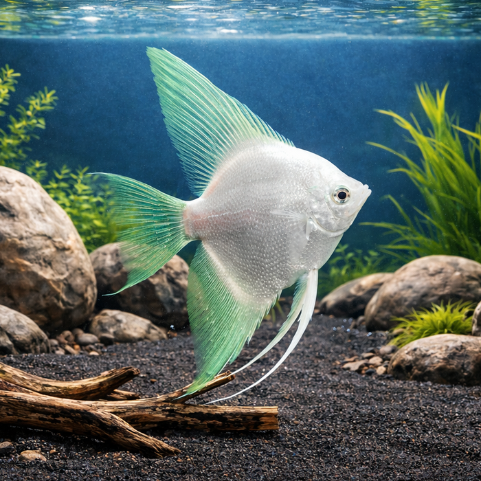 Platinum Green Angelfish (Pterophyllum scalare)