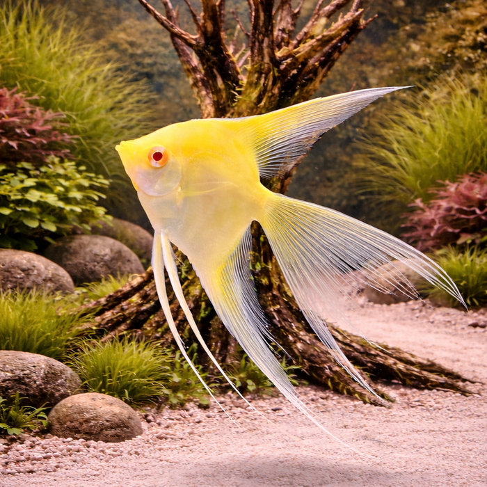 Albino Golden Veiltail Angelfish (Pterophyllum scalare)
